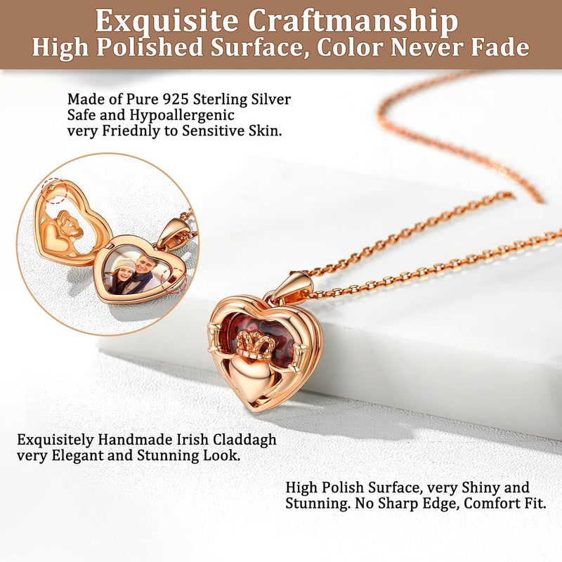 Bestyle Sterling Silver Heart Locket Necklace for Women, Dainty Cute Small Heart Locket Pendant in Gold/Rose Gold/Silver, Love Statement Jewelry Gift for Mother Wife - Image 4